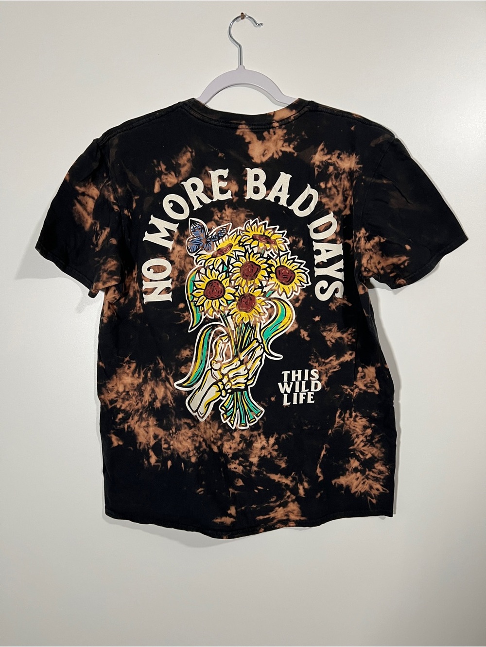 This Wild Life T-shirt “No More Bad Days” Size Large Bleach Dyed Sunflowers